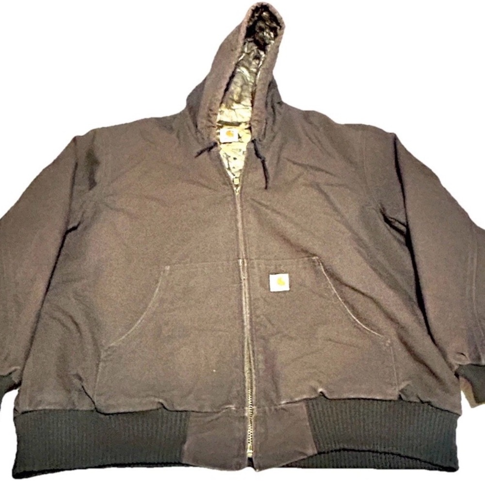 VTG Carhartt 101074 201 Duck Jacket 2XL Brown Hooded Realtree Camo Lined Y2K